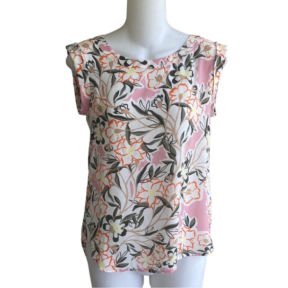 NWOT Ann Taylor Factory XXSP Top Blouse Cream Multi Floral Sleeveless